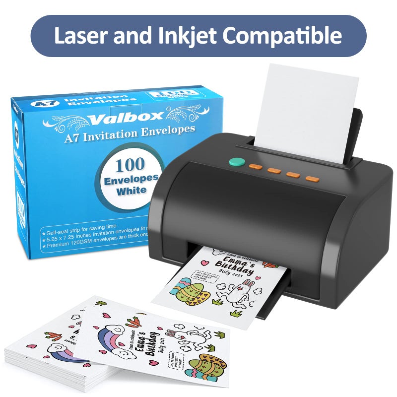 ValBox أظرف فال بوكس 5x7 للدعوات 100 عدد أظرف A7 ذاتية الإغلاق بيضاء، أظرف ورقية قابلة للطباعة لبطاقات 5x7، حفلات الزفاف، حفلات استقبال المواليد، القرطاسية، المكتب، 5.25 x 7.25 بوصة - Image 5